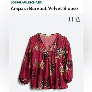 Johnpaulrichard. Ampara Velvet blouse NWOT